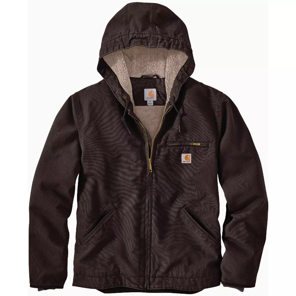 Carhartt Men's 2XL Tall Dark Brown Washed Duck Sherpa-Lined Jacket, Relaxed Fit