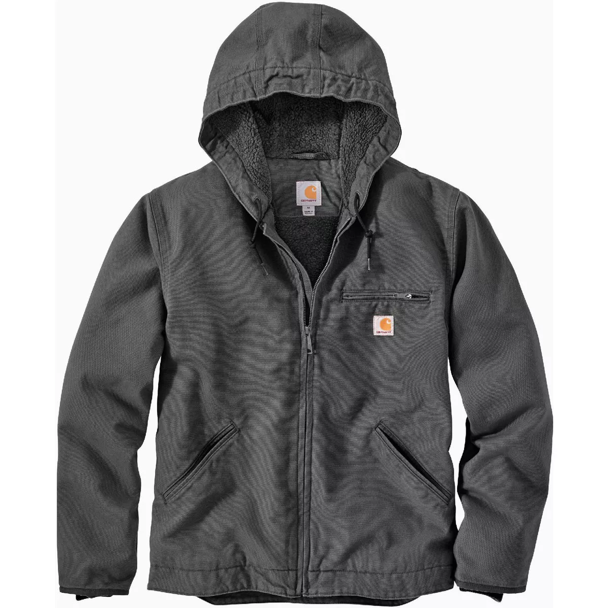 Carhartt Men's Large Regular Gravel Washed Duck Sherpa-Lined Jacket, Relaxed Fit