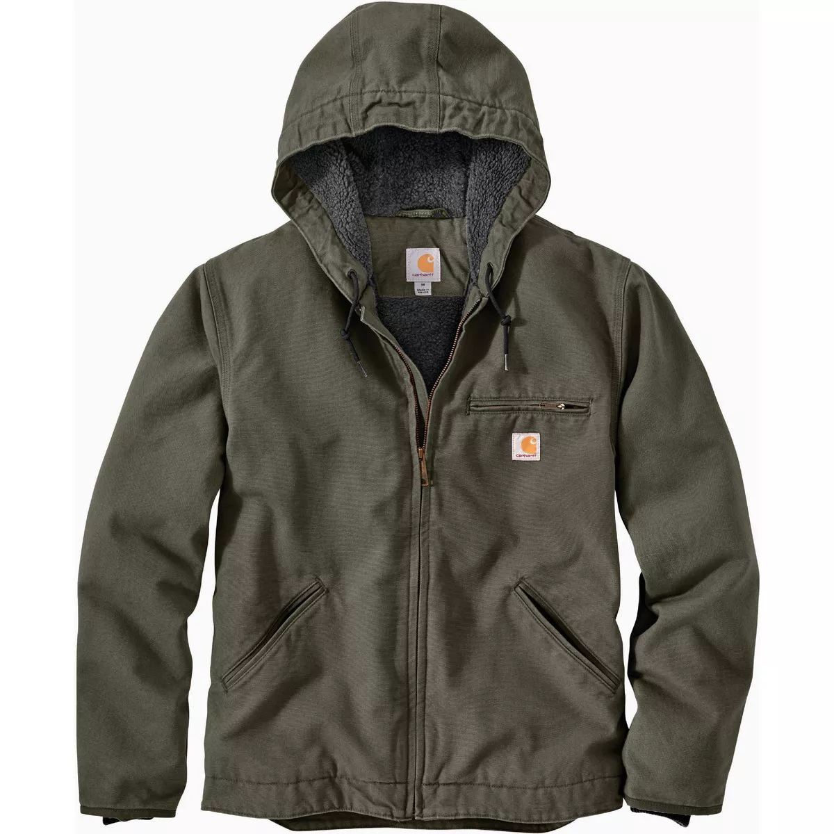 Carhartt Men's 4XL Regular Moss Washed Duck Sherpa-Lined Jacket, Relaxed Fit
