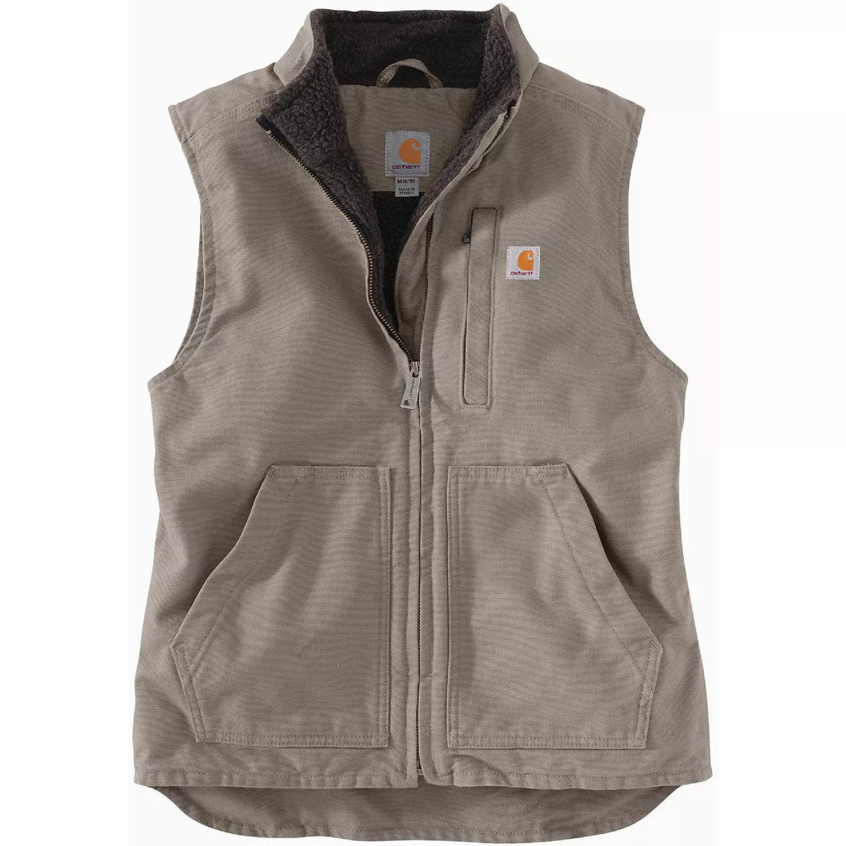 Carhartt Women's 2XL Regular Taupe Gray Washed Duck Sherpa-Lined Mock Neck Vest, Relaxed Fit