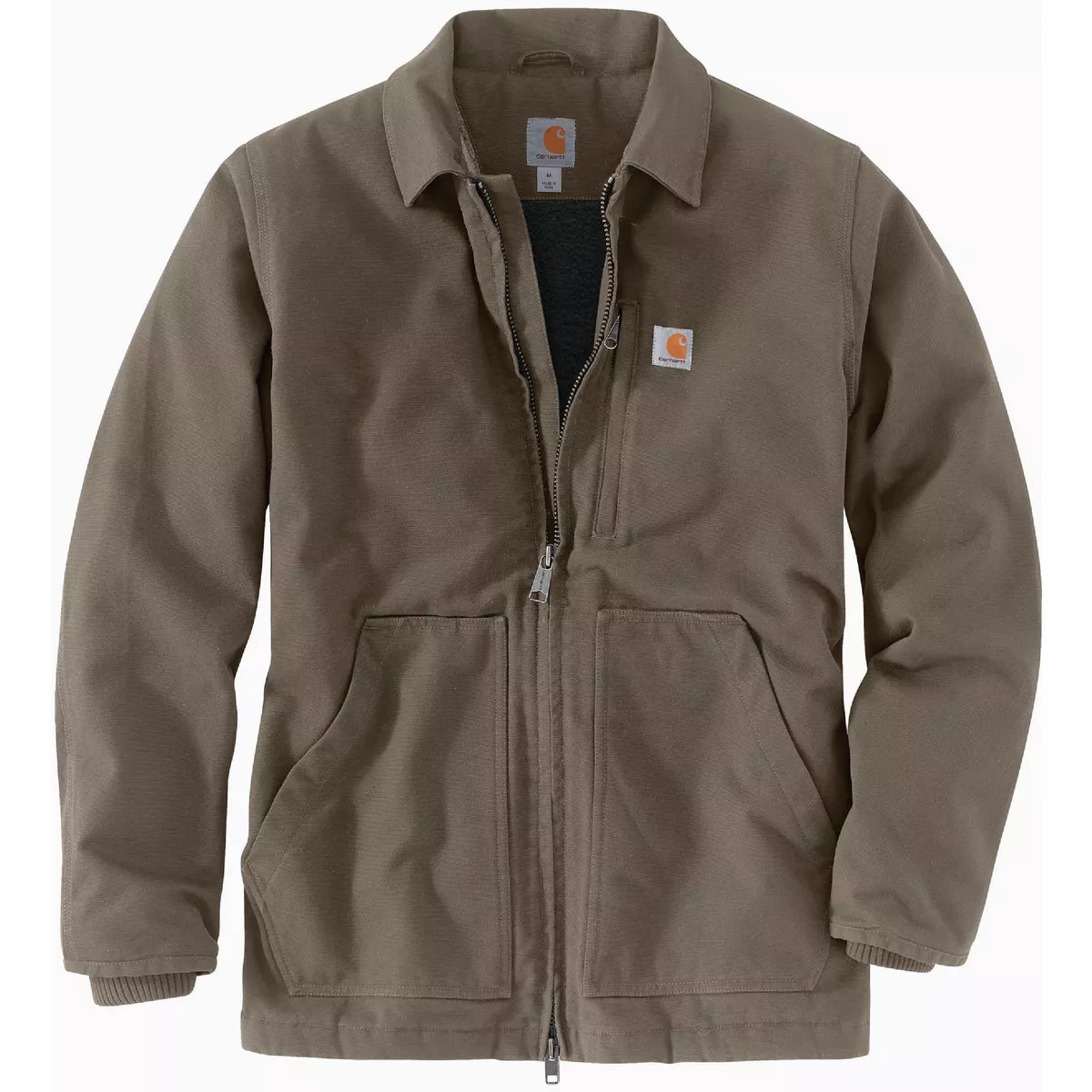 Carhartt Men's XL Regular Driftwood Washed Duck Sherpa-Lined Coat, Loose Fit