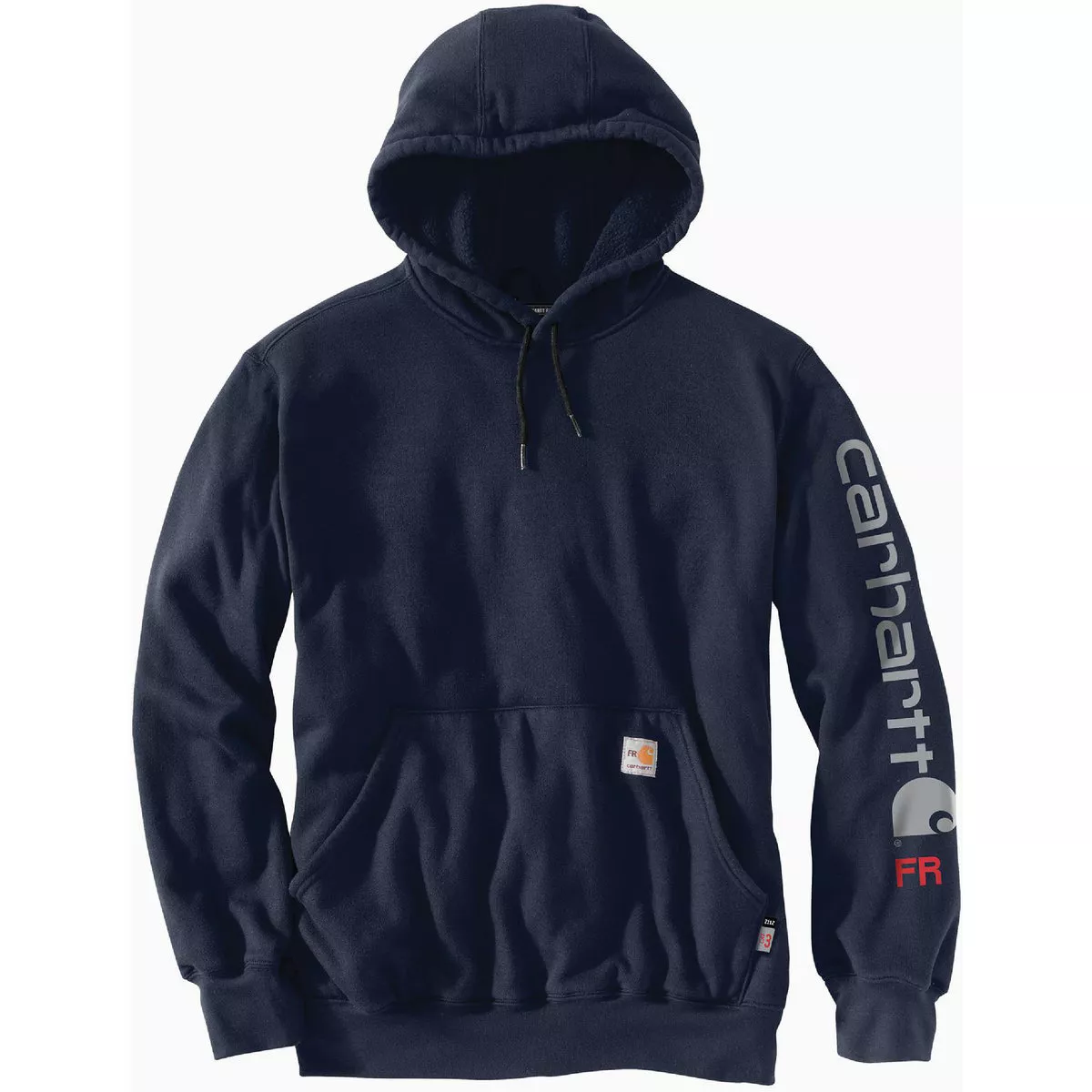 Carhartt Force Men's Large Regular Navy Flame-Resistant Midweight Arm Logo Graphic Pullover Hooded Sweatshirt, Loose Fit