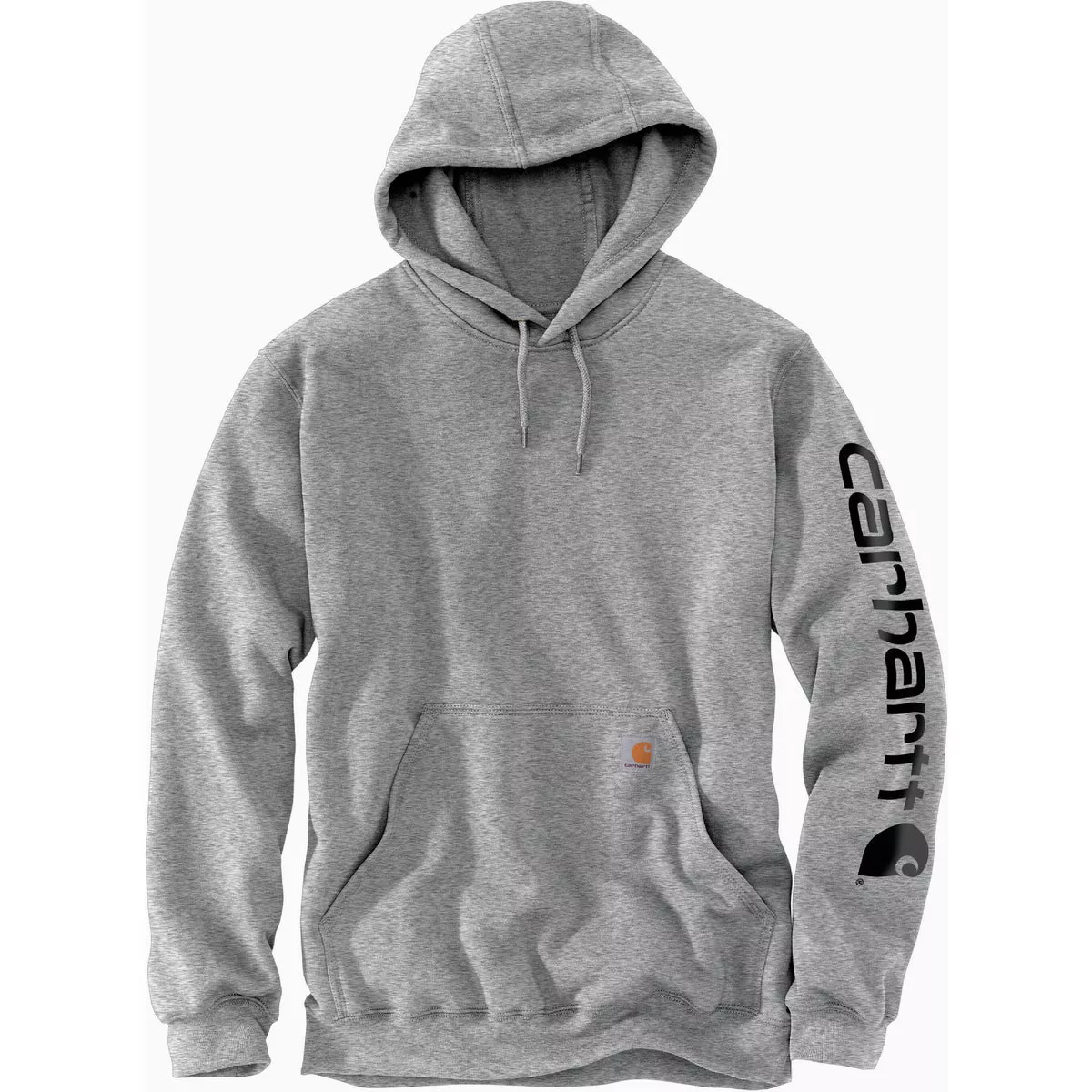 Carhartt Men's Medium Regular Heather Gray/Black Midweight Logo Sleeve Graphic Pullover Hooded Sweatshirt, Loose Fit