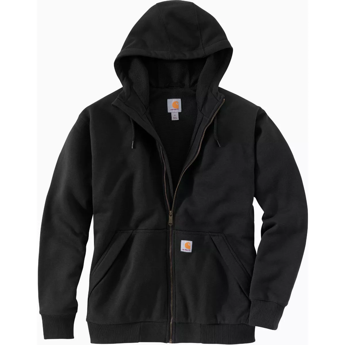 Carhartt Rain Defender Men's Medium Regular Black Midweight Thermal-Lined Full Zip Hooded Sweatshirt, Loose Fit