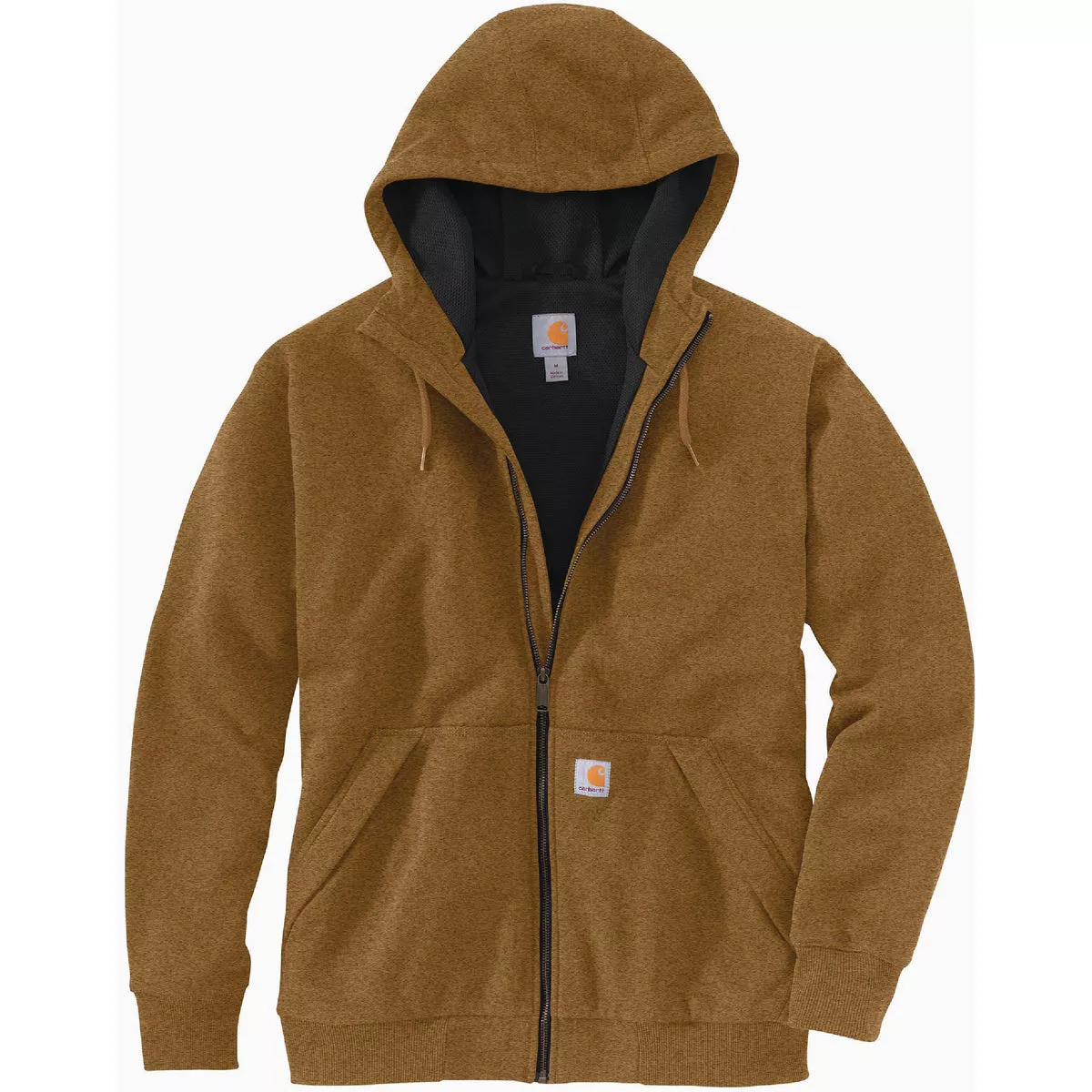 Carhartt Rain Defender Men's Medium Regular Oiled Walnut Heather Midweight Thermal-Lined Full Zip Hooded Sweatshirt, Loose Fit