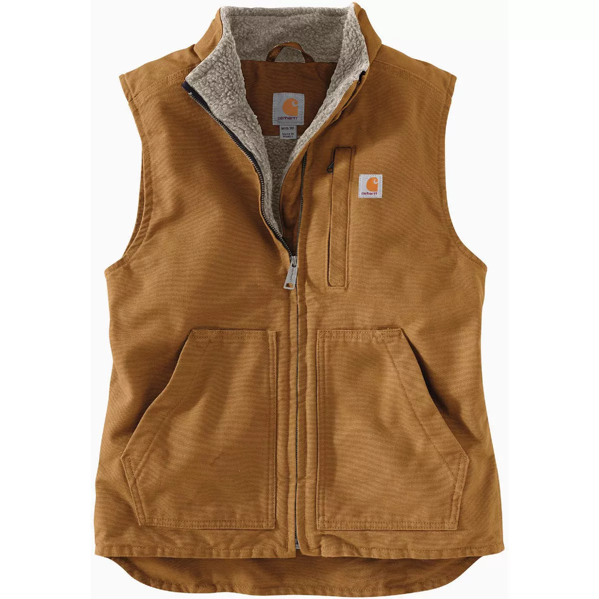 Carhartt Women's Medium Regular Brown Washed Duck Sherpa-Lined Mock Neck Vest, Relaxed Fit