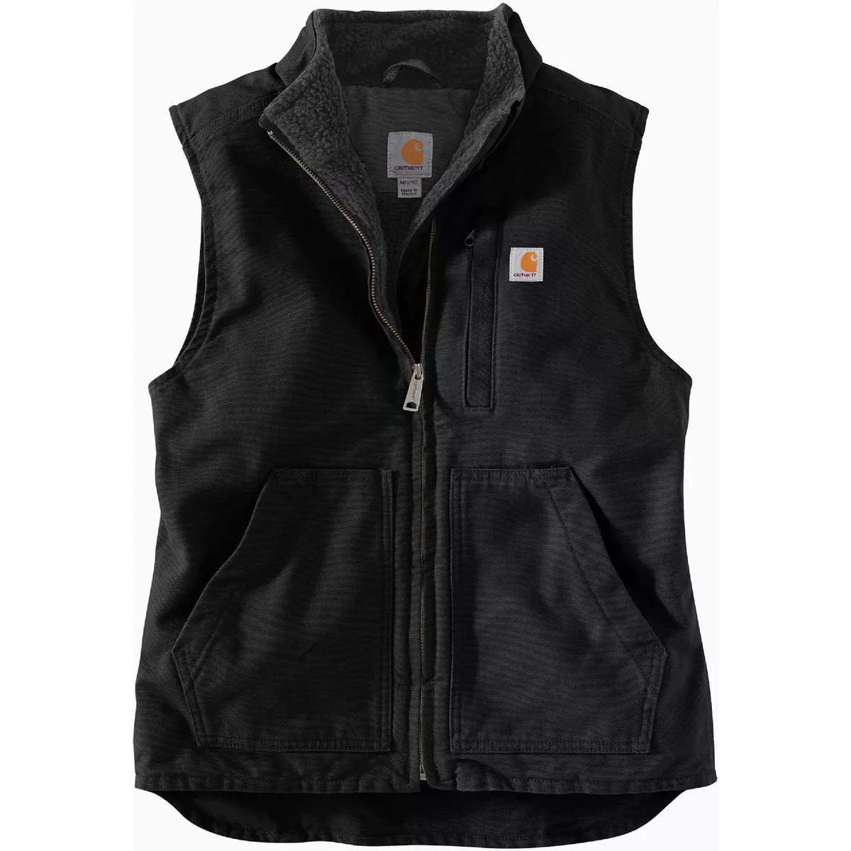 Carhartt Women's 2XL Regular Black Washed Duck Sherpa-Lined Mock Neck Vest, Relaxed Fit