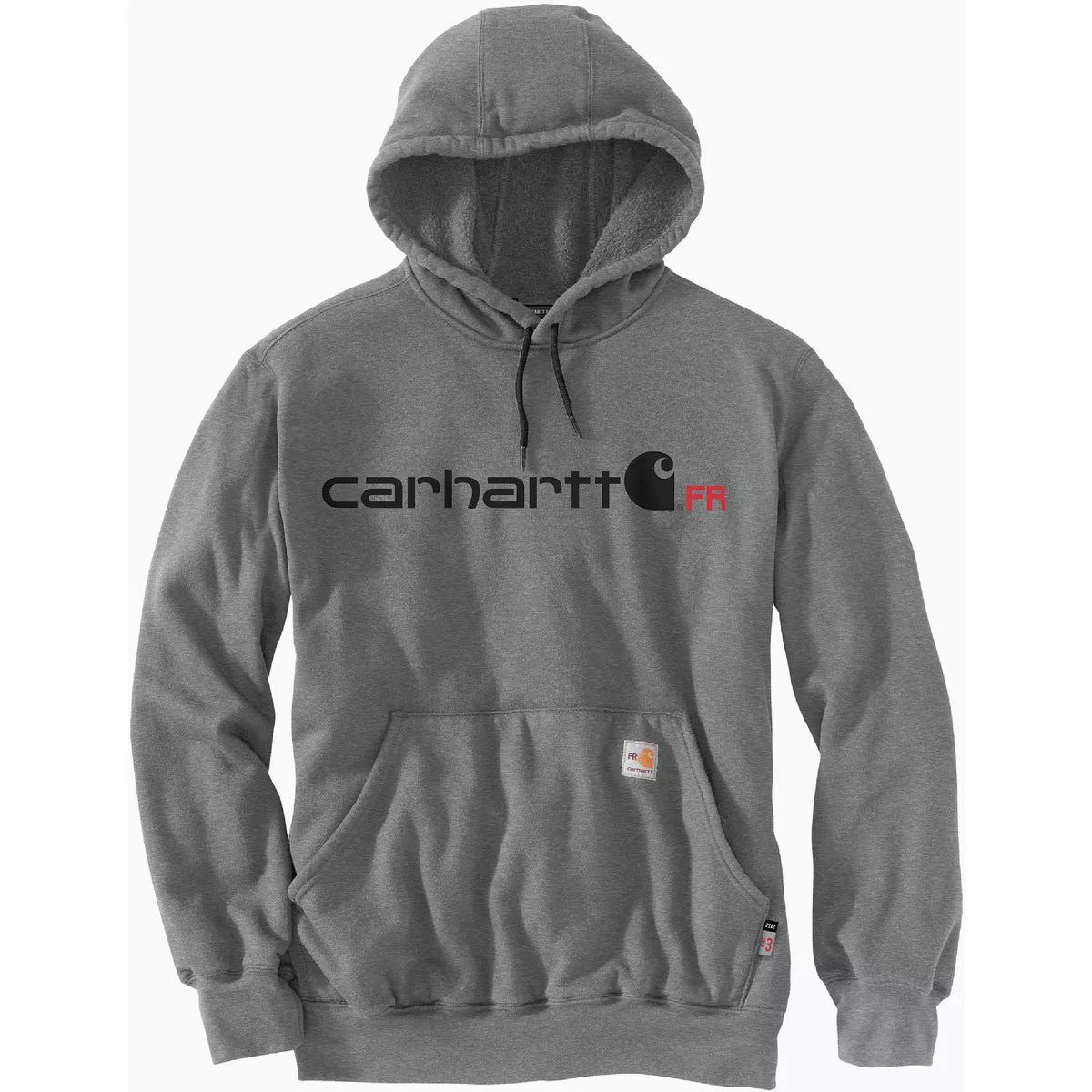 Carhartt Force Men's Medium Regular Granite Heather Flame-Resistant Midweight Signature Logo Graphic Pullover Hooded Sweatshirt, Loose Fit