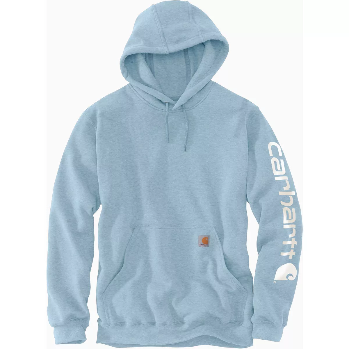 Carhartt Men's Large Regular Tourmaline Heather Midweight Logo Sleeve Graphic Pullover Hooded Sweatshirt, Loose Fit