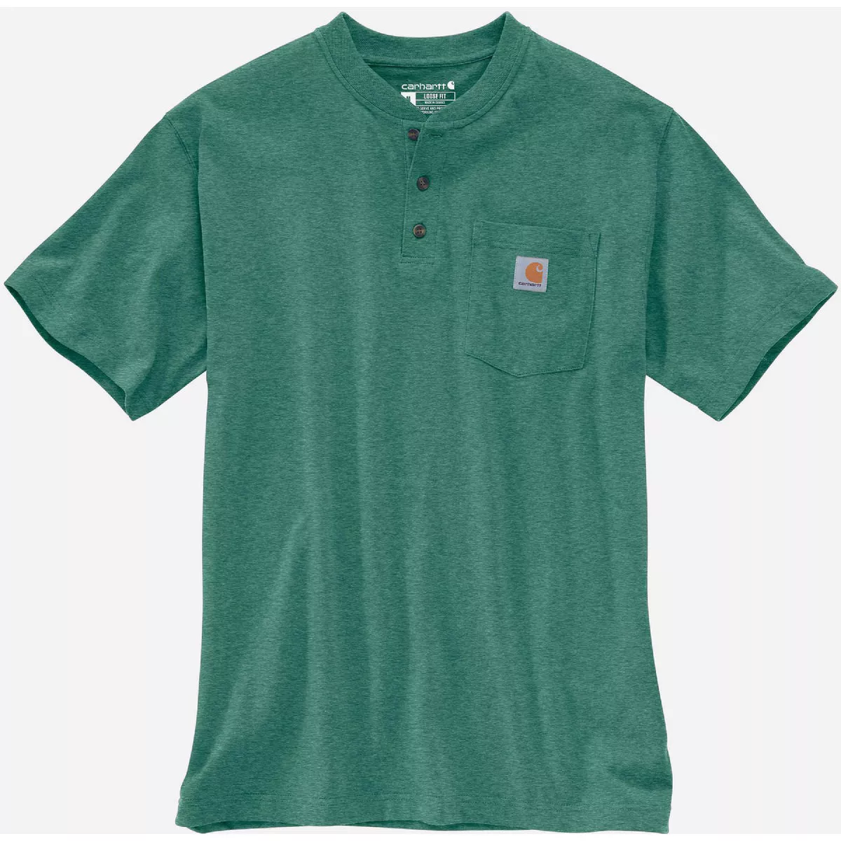 Carhartt Men's XL Regular North Woods Heather Heavyweight Short Sleeve Pocket Henley, Loose Fit