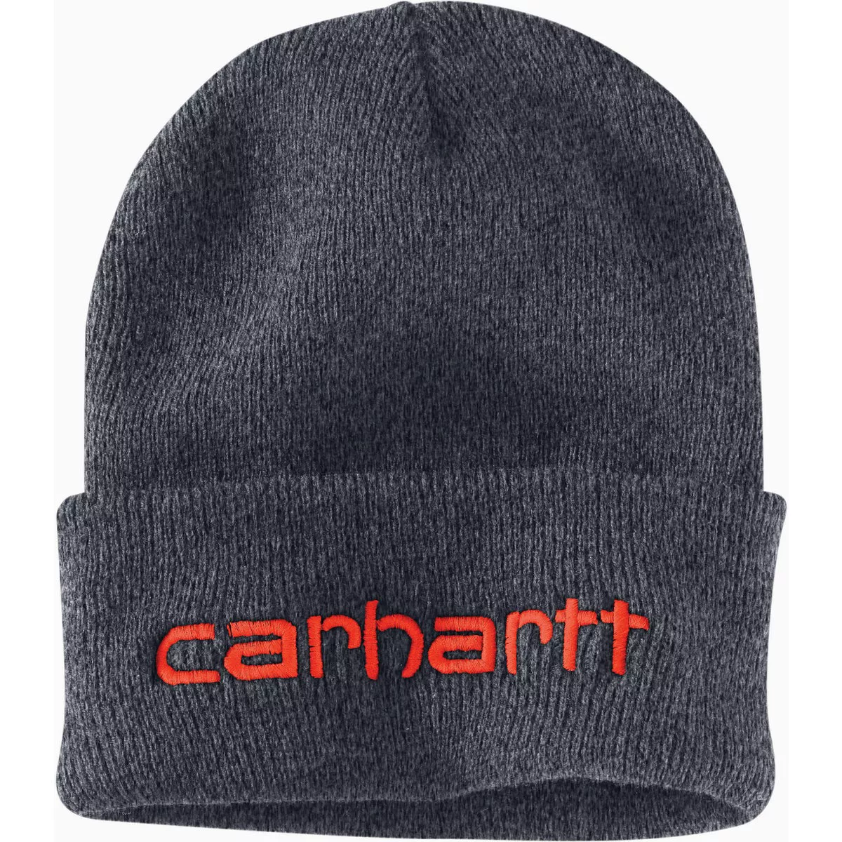 Carhartt Men's Coal Heather/Brite Orange Cuffed Knit Insulated Logo Graphic Beanie