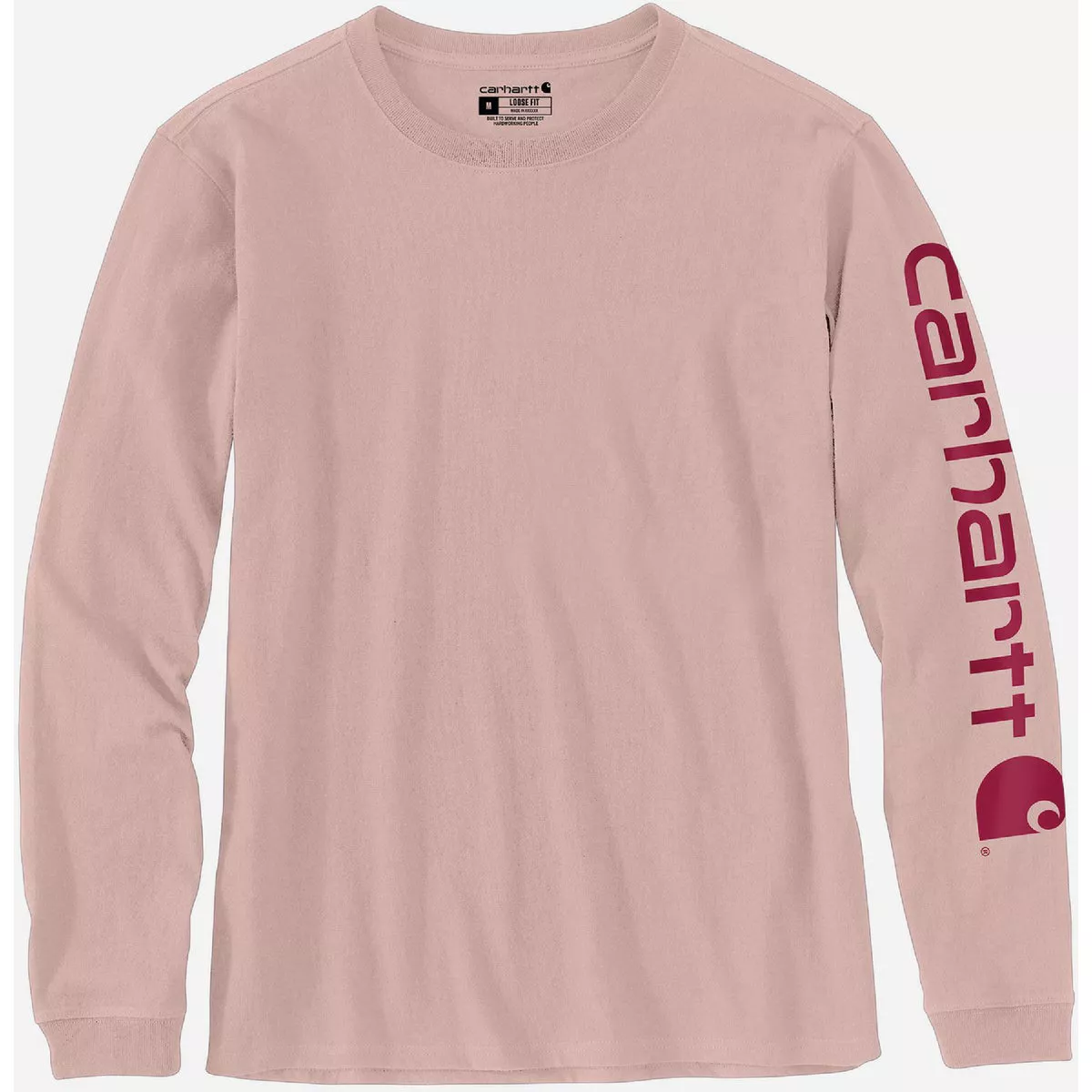 Carhartt Women's XS Regular Ash Rose Heavyweight Long Sleeve Logo Sleeve Graphic T-Shirt, Loose Fit