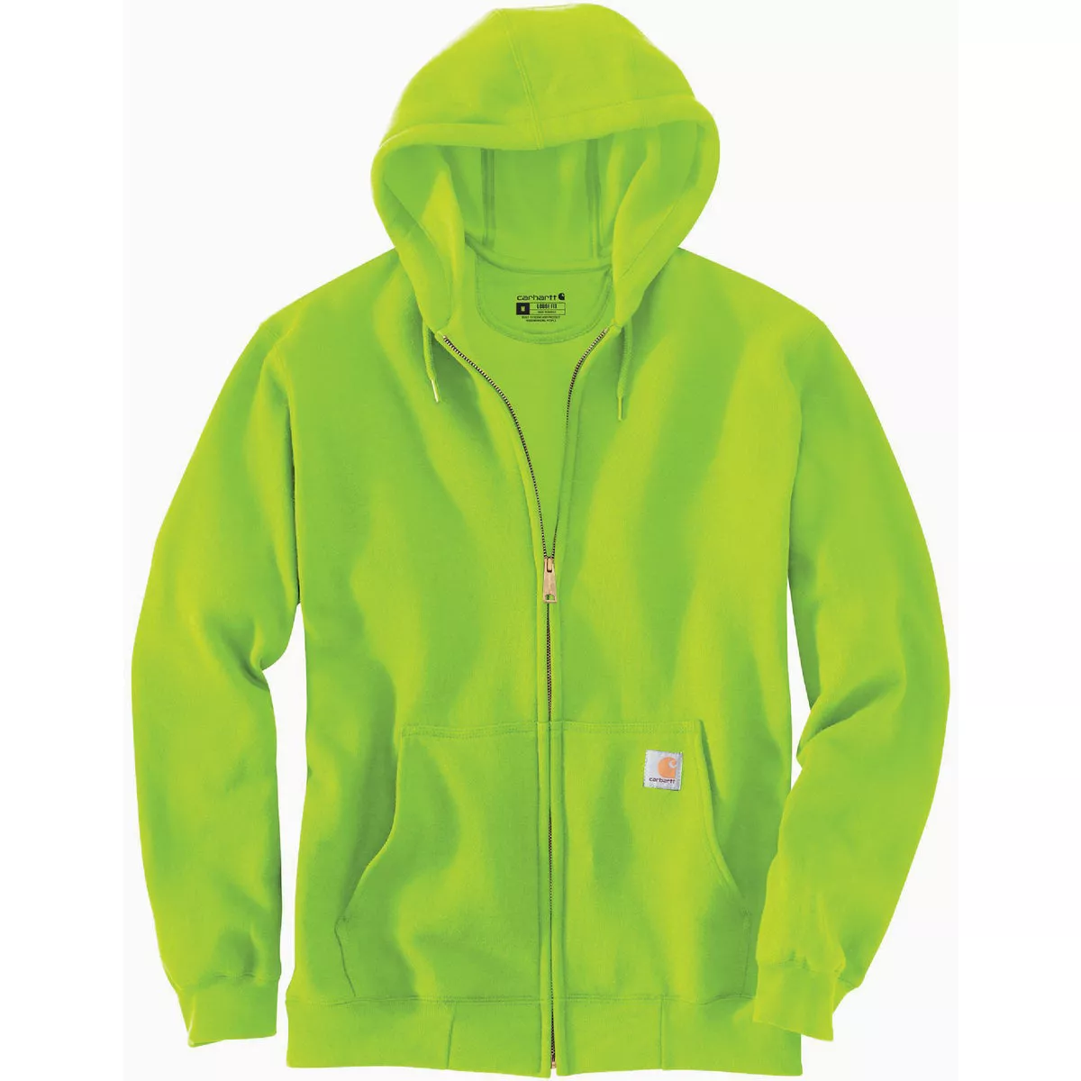 Carhartt Men's Small Regular Brite Lime Midweight Full Zip Sweatshirt, Loose Fit
