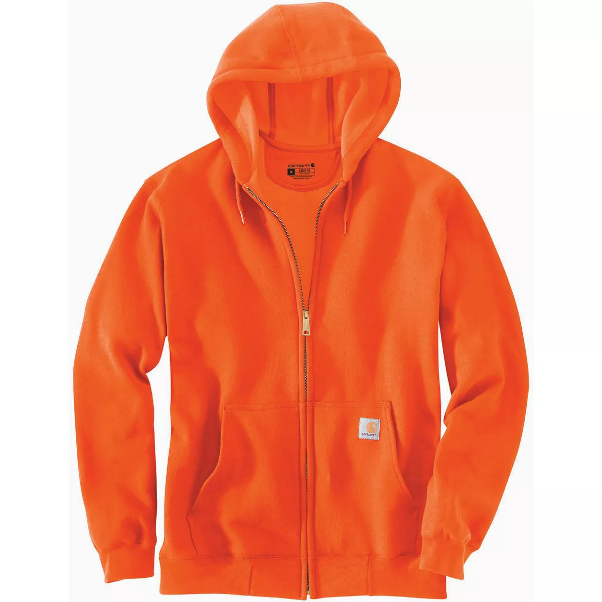 Carhartt Men's Large Regular Brite Orange Midweight Full Zip Sweatshirt, Loose Fit