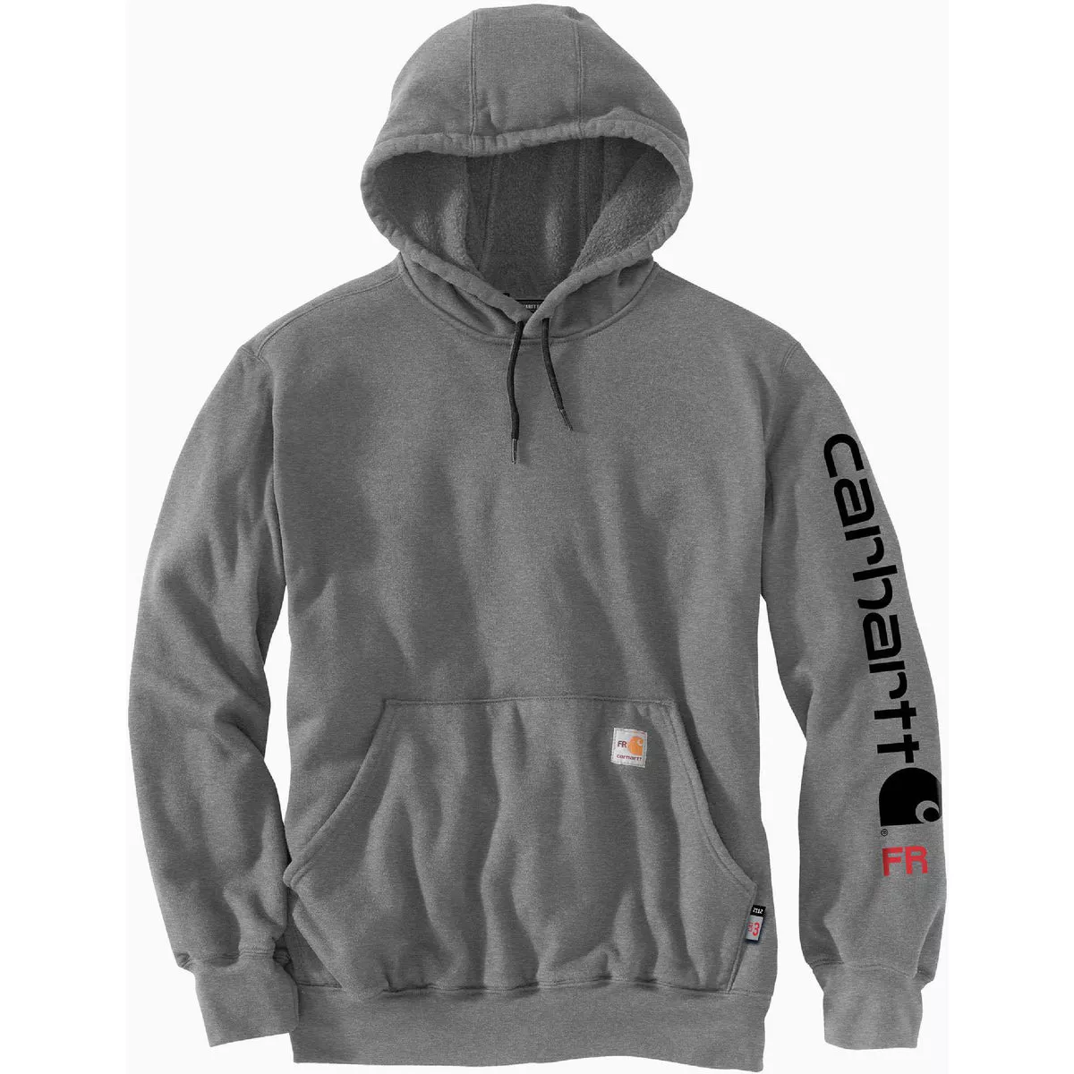 Carhartt Force Men's 2XL Regular Granite Heather Flame-Resistant Midweight Arm Logo Graphic Pullover Hooded Sweatshirt, Loose Fit