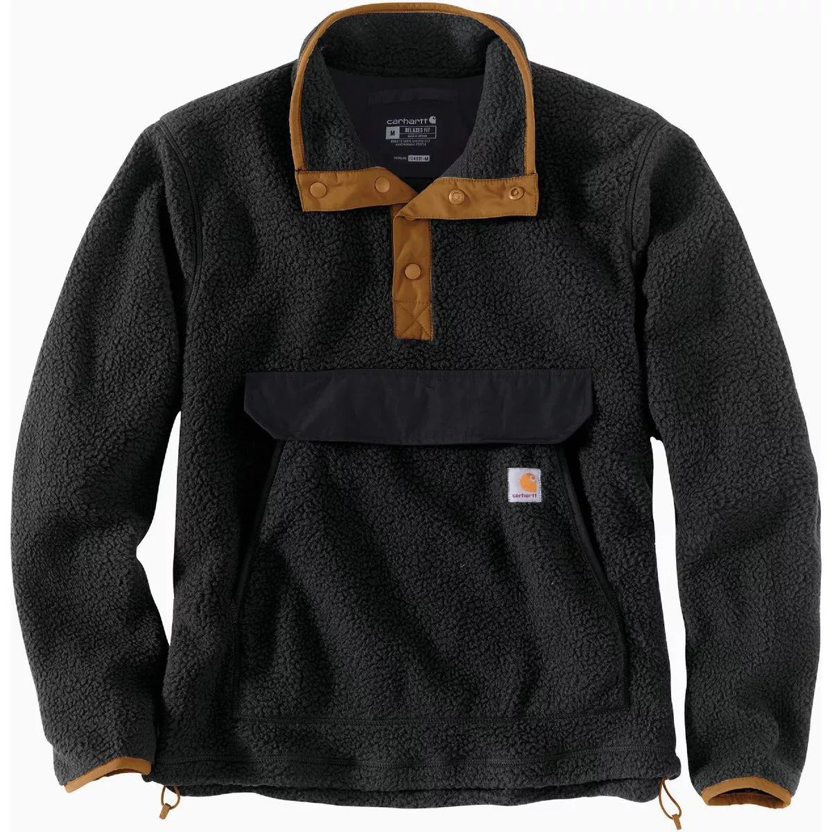 Carhartt Men's 2XL Regular Black Fleece Pullover Jacket, Relaxed Fit