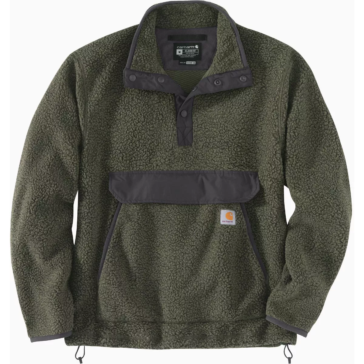 Carhartt Men's XL Tall Basil Heather Fleece Pullover Jacket, Relaxed Fit