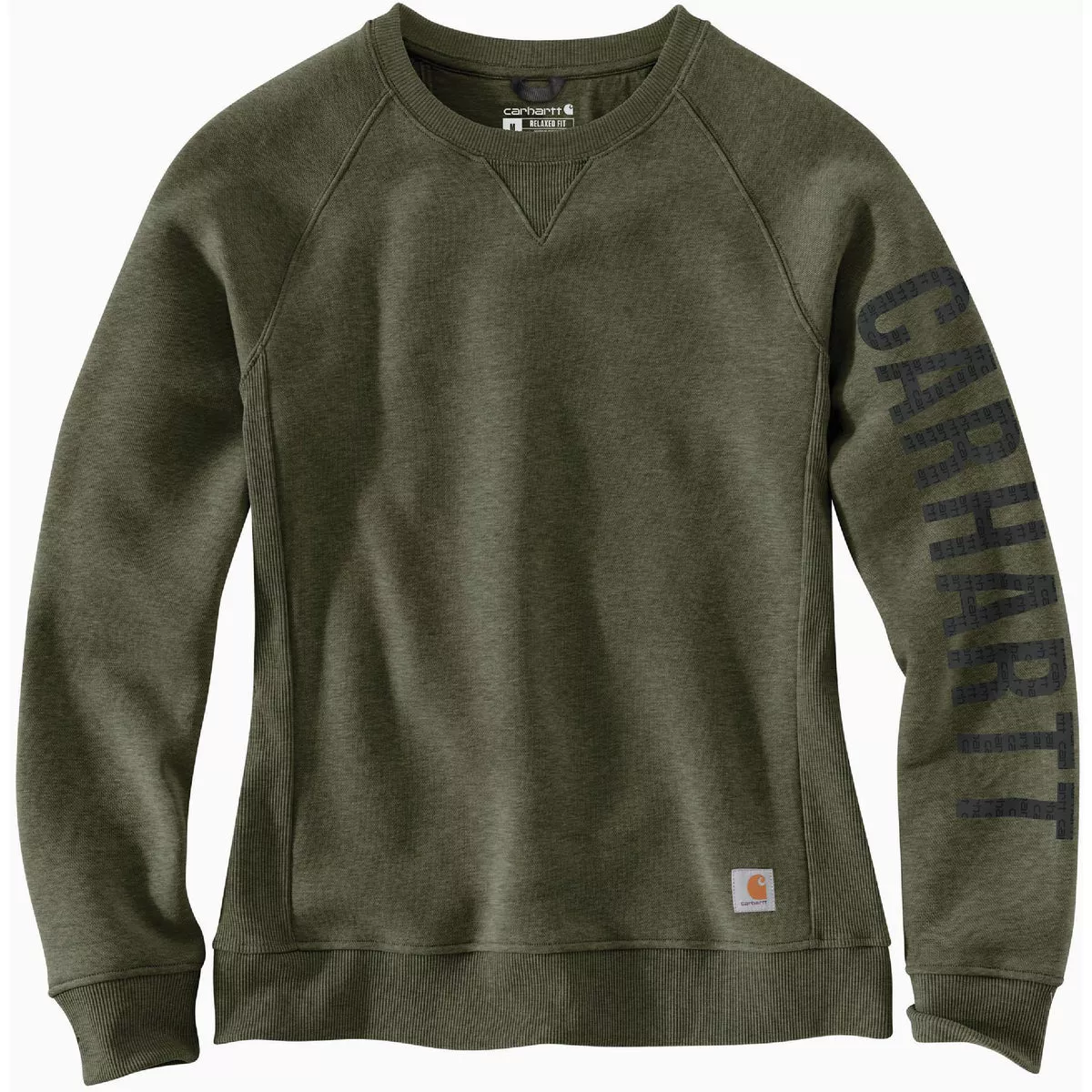 Carhartt Women's 2X Regular Basil Heather Midweight Block Logo Sleeve Graphic Crewneck Sweatshirt, Relaxed Fit