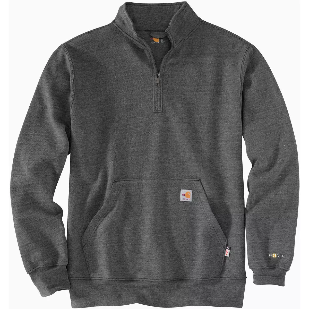 Carhartt Force Men's Medium Regular Black Heather Flame-Resistant Midweight Mock Neck Quarter Zip Sweatshirt, Loose Fit