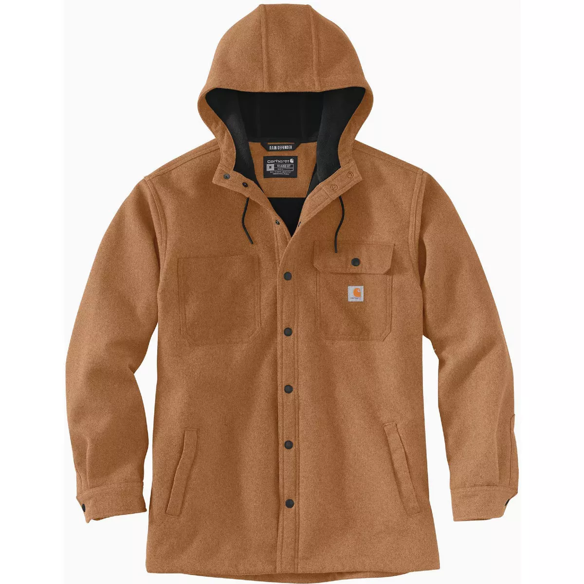 Carhartt Rain Defender Men's Small Regular Oiled Walnut Heather Heavyweight Hooded Shirt Jacket, Relaxed Fit