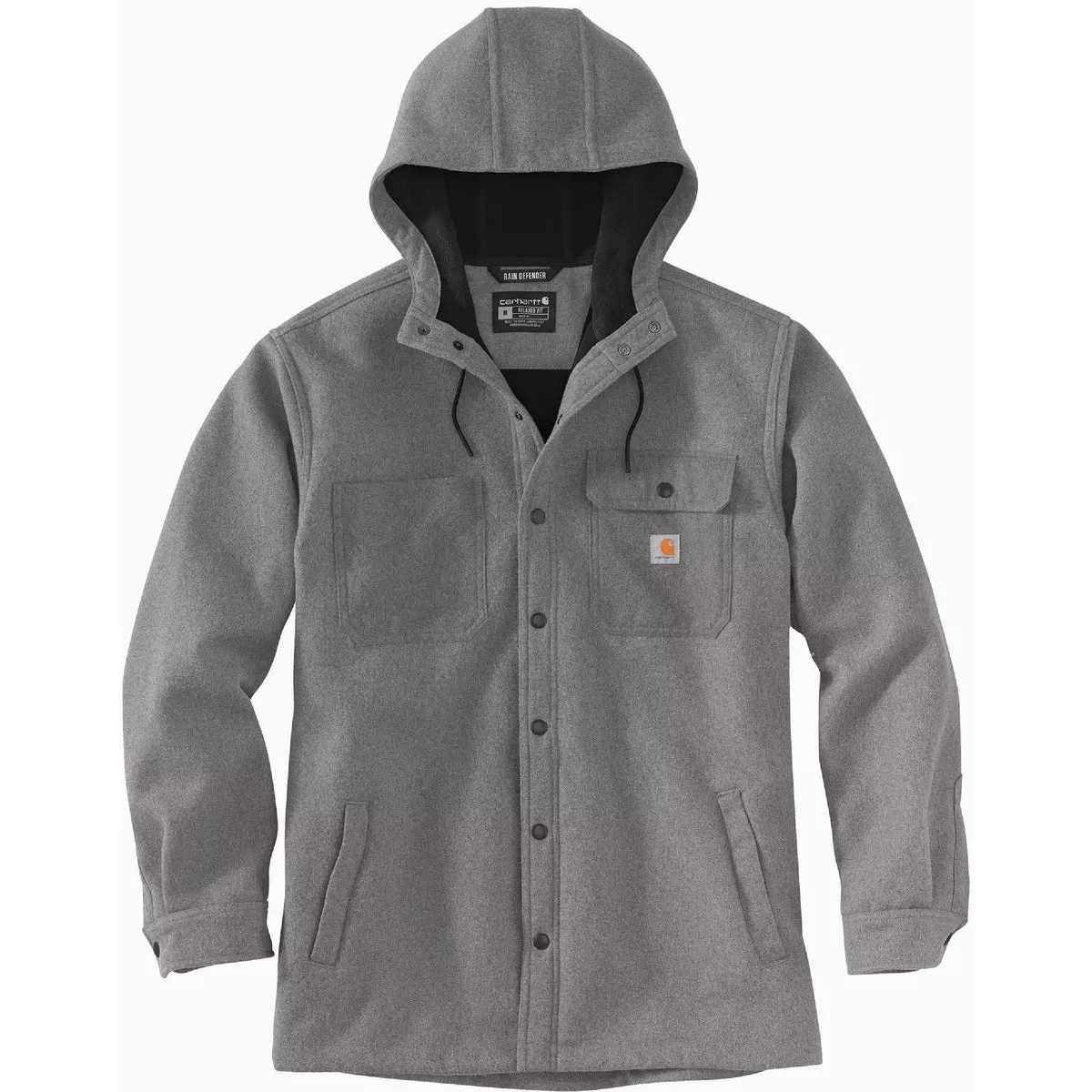 Carhartt Rain Defender Men's 4XL Regular Black Heather Heavyweight Hooded Shirt Jacket, Relaxed Fit