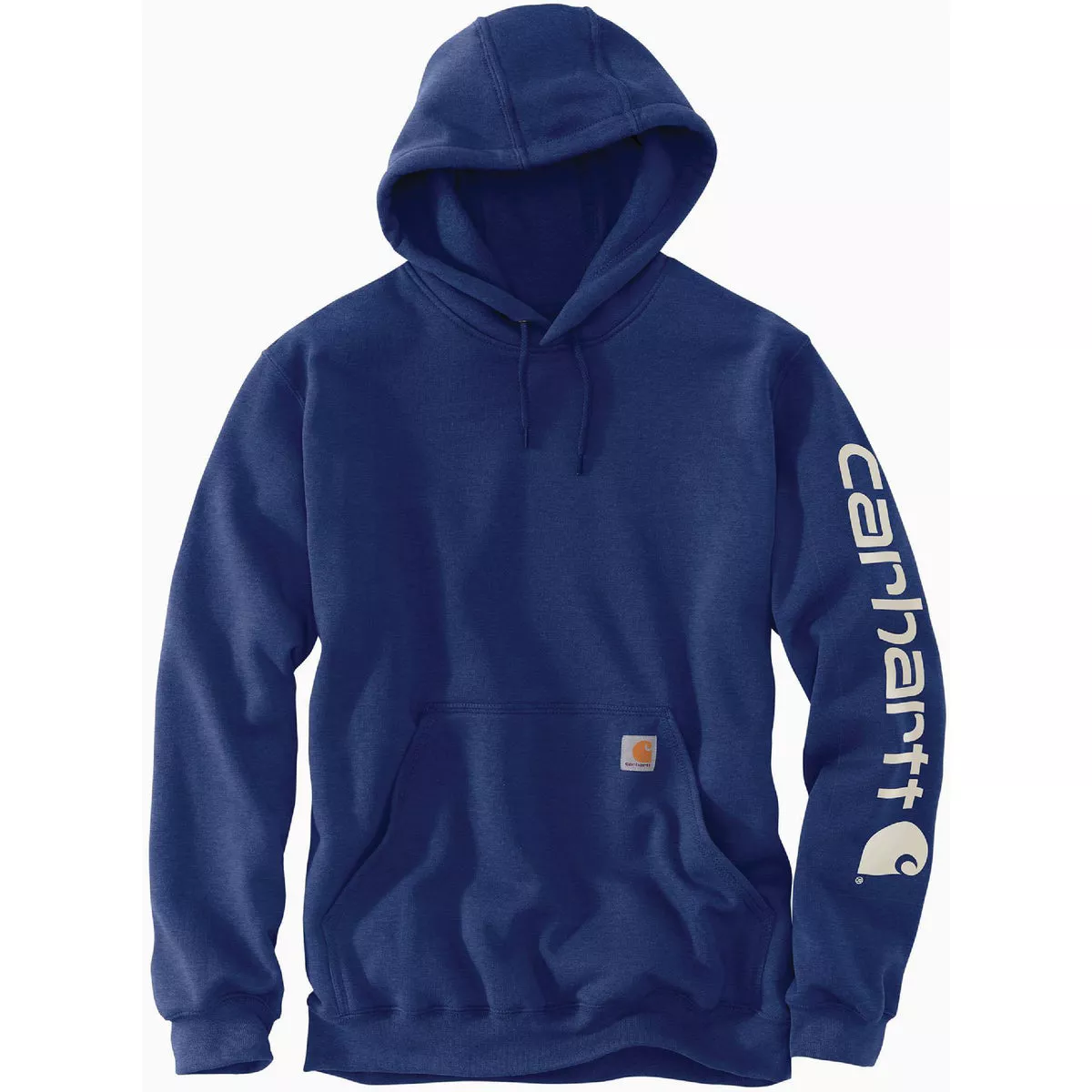 Carhartt Men's Medium Regular Scout Blue Heather Midweight Logo Sleeve Graphic Pullover Hooded Sweatshirt, Loose Fit