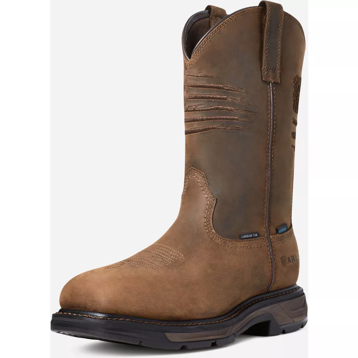 Ariat Men's Distressed Brown WorkHog XT Patriot Waterproof Carbon Toe Work Boot, Size 9.5 Wide