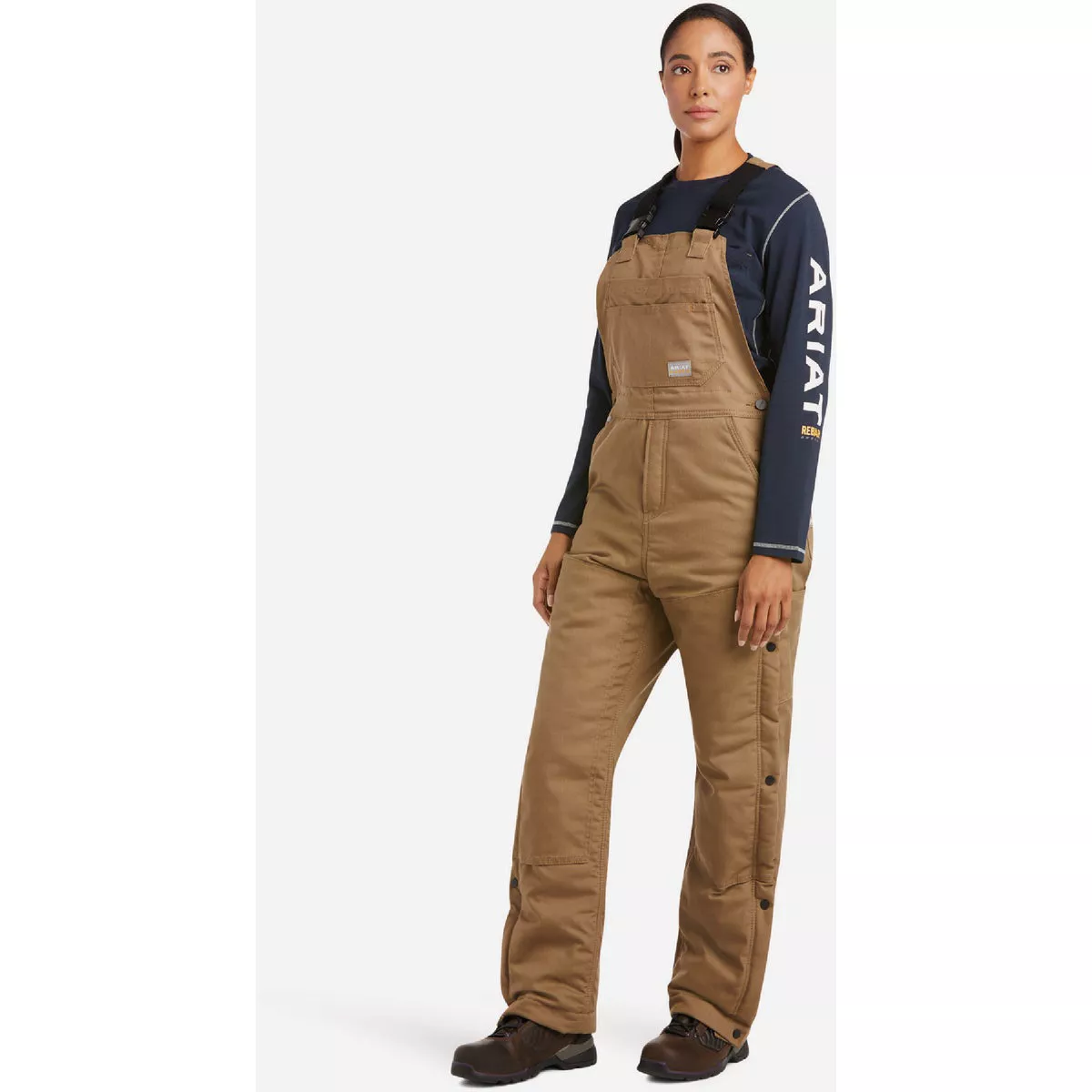 Ariat Women's L Short Field Khaki Rebar DuraCanvas Stretch Insulated Bib
