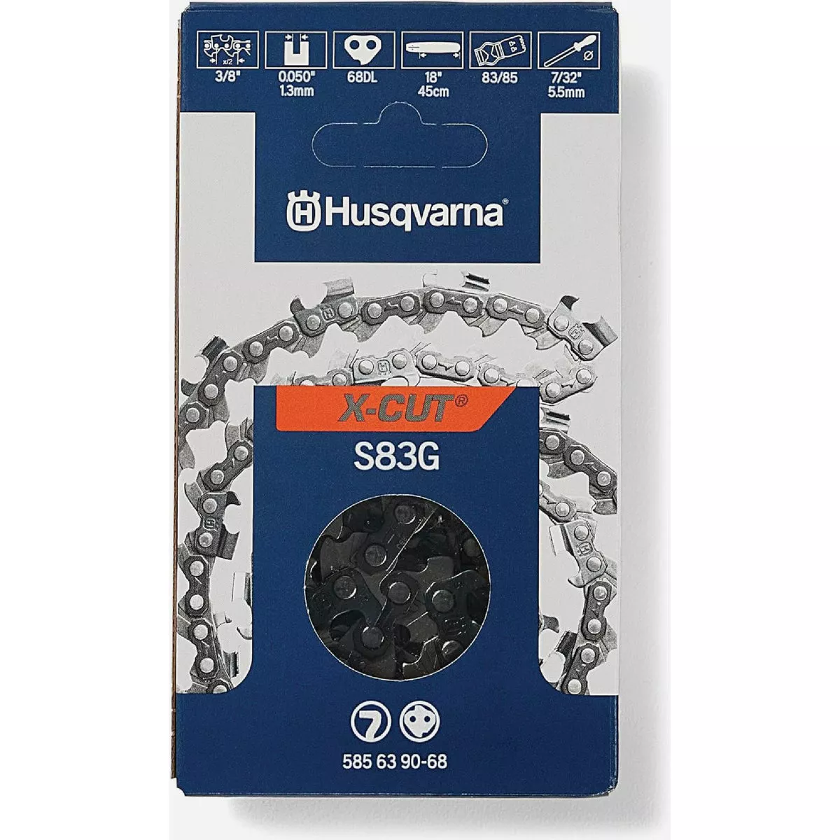 Husqvarna X-Cut S83G 18 In. 3/8 In. Pitch 0.050 In. Gauge 68 Drive Links Chainsaw Chain
