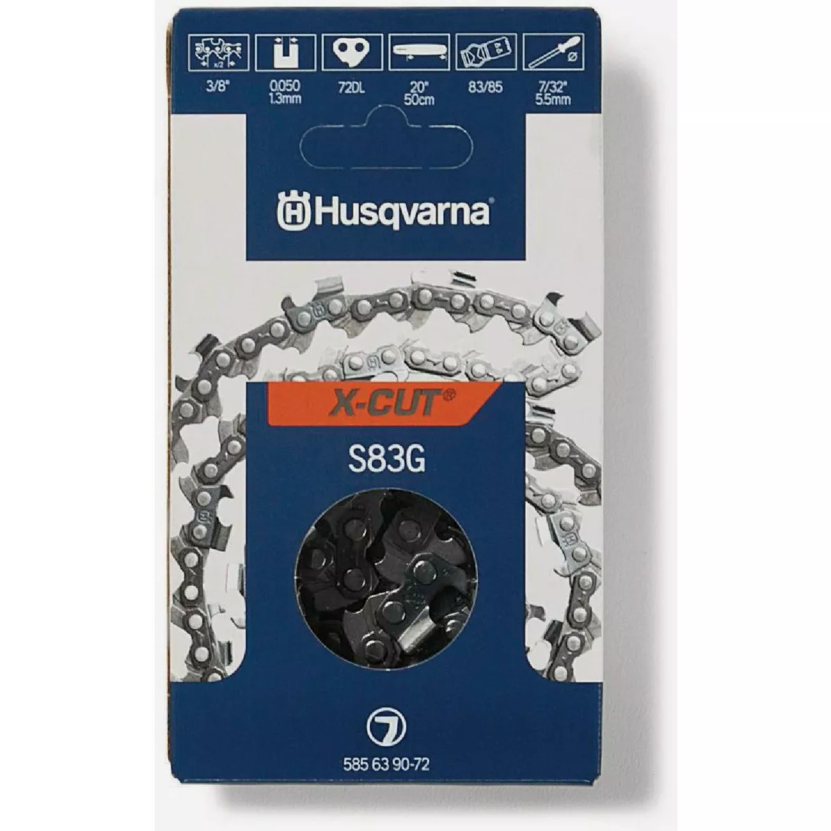 Husqvarna X-Cut S83G 20 In. 3/8 In. Pitch 0.050 In. Gauge 72 Drive Links Chainsaw Chain