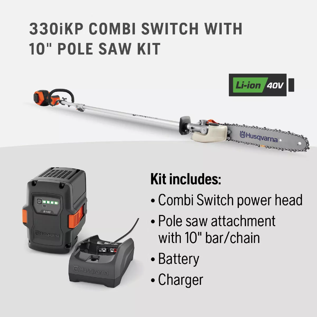 Husqvarna 330iKP 18 In. Combi-Switch & Polesaw Attachment with 4.0 Ah Battery & Charger - photo 2