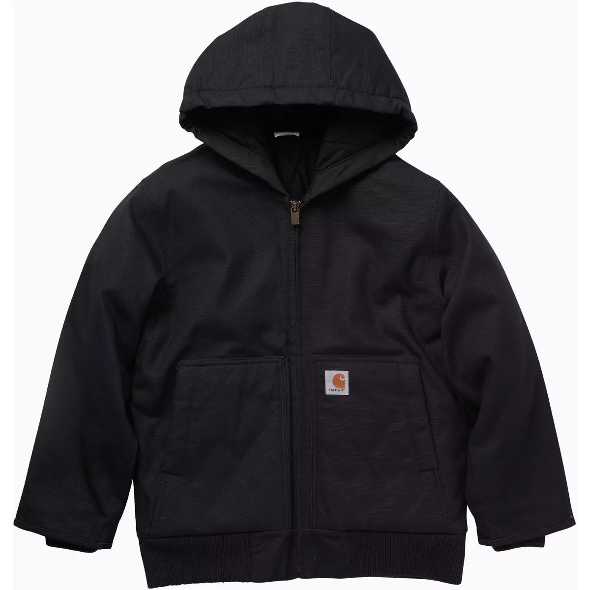 Carhartt Boys' M (10/12) Caviar Black Zip-Front Flannel Quilt Lined Hooded Active Jac