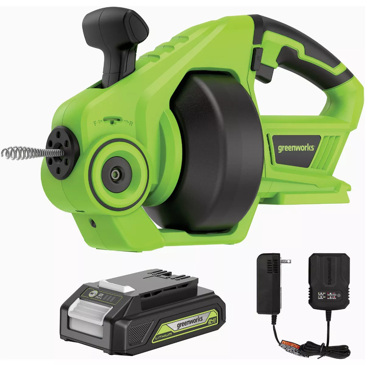 Greenworks 24v Drain Auger Kit with 2.0Ah Battery, Charger