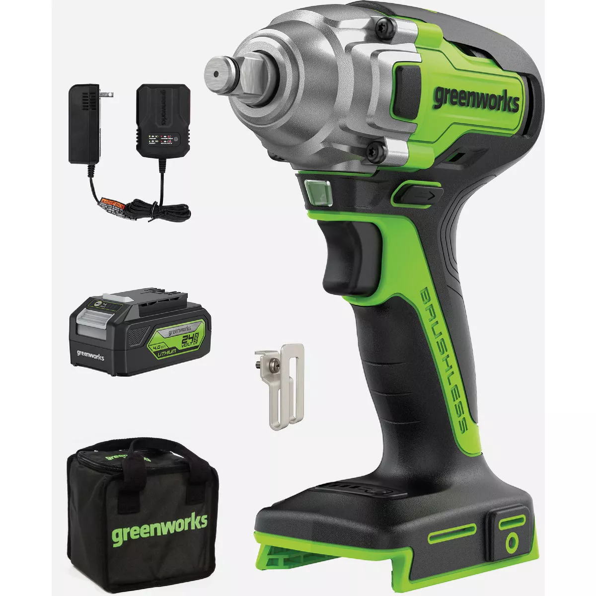 Greenworks 24V Impact Wrench Kit with 4Ah Battery, Charger
