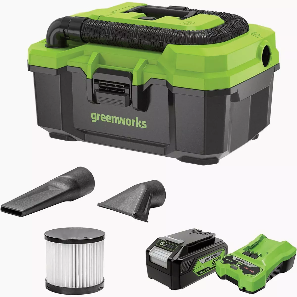 Greenworks 4V Wet/Dry Vac Kit with 2.0Ah Battery, Charger