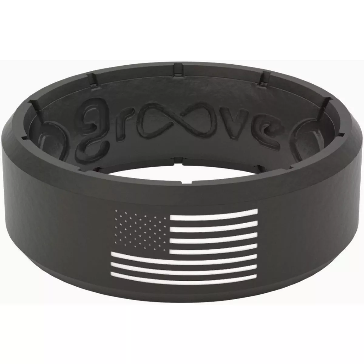 Groove Life Size 12 Black & White Silicone American Flag Ring