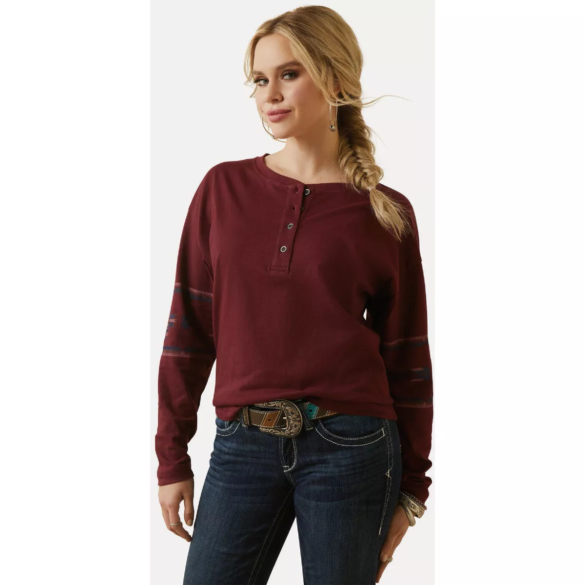 Ariat Women's M Regular Tawney Port Relaxed Henley Top