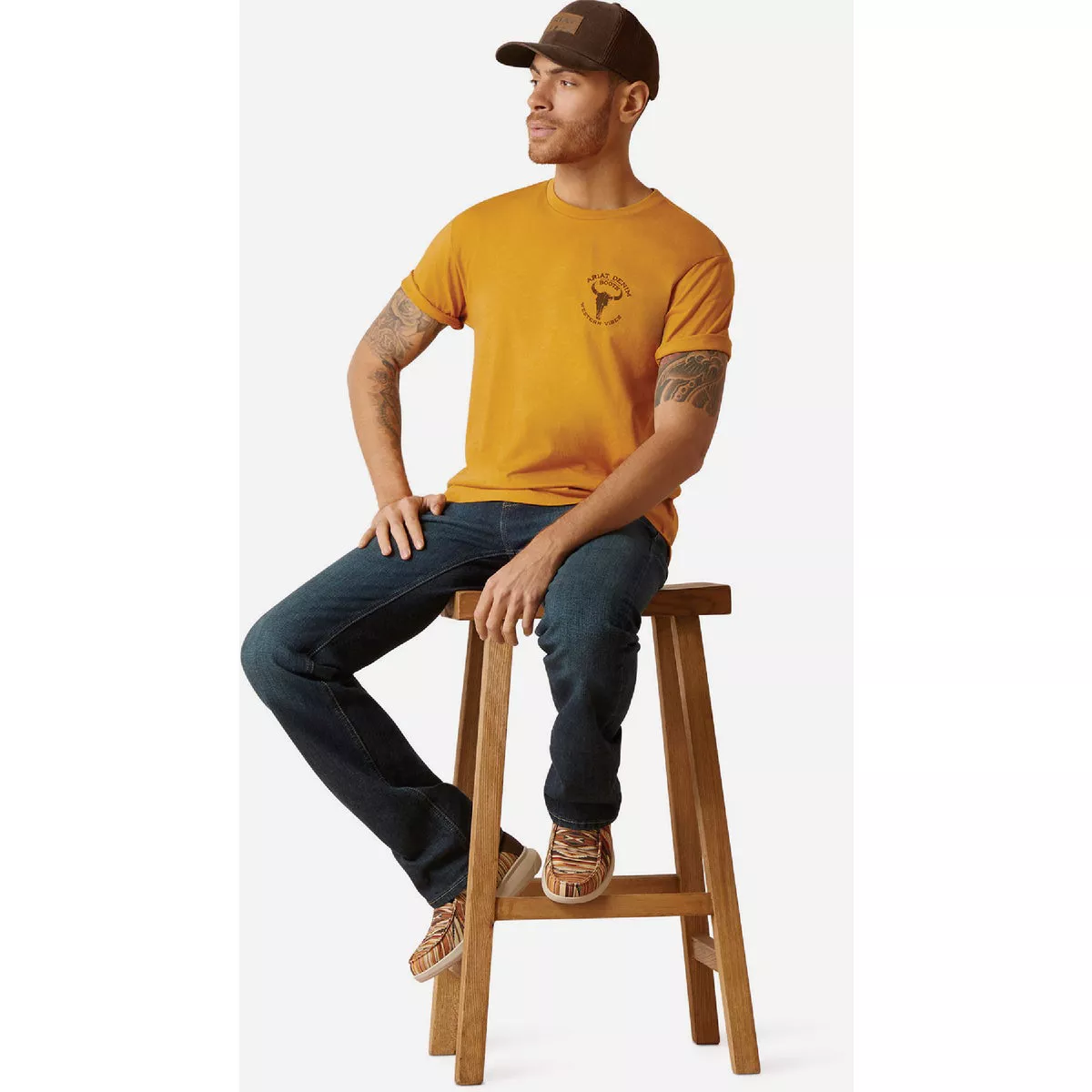 Ariat Men's S Buckhorn Heather Bison Skull T-Shirt