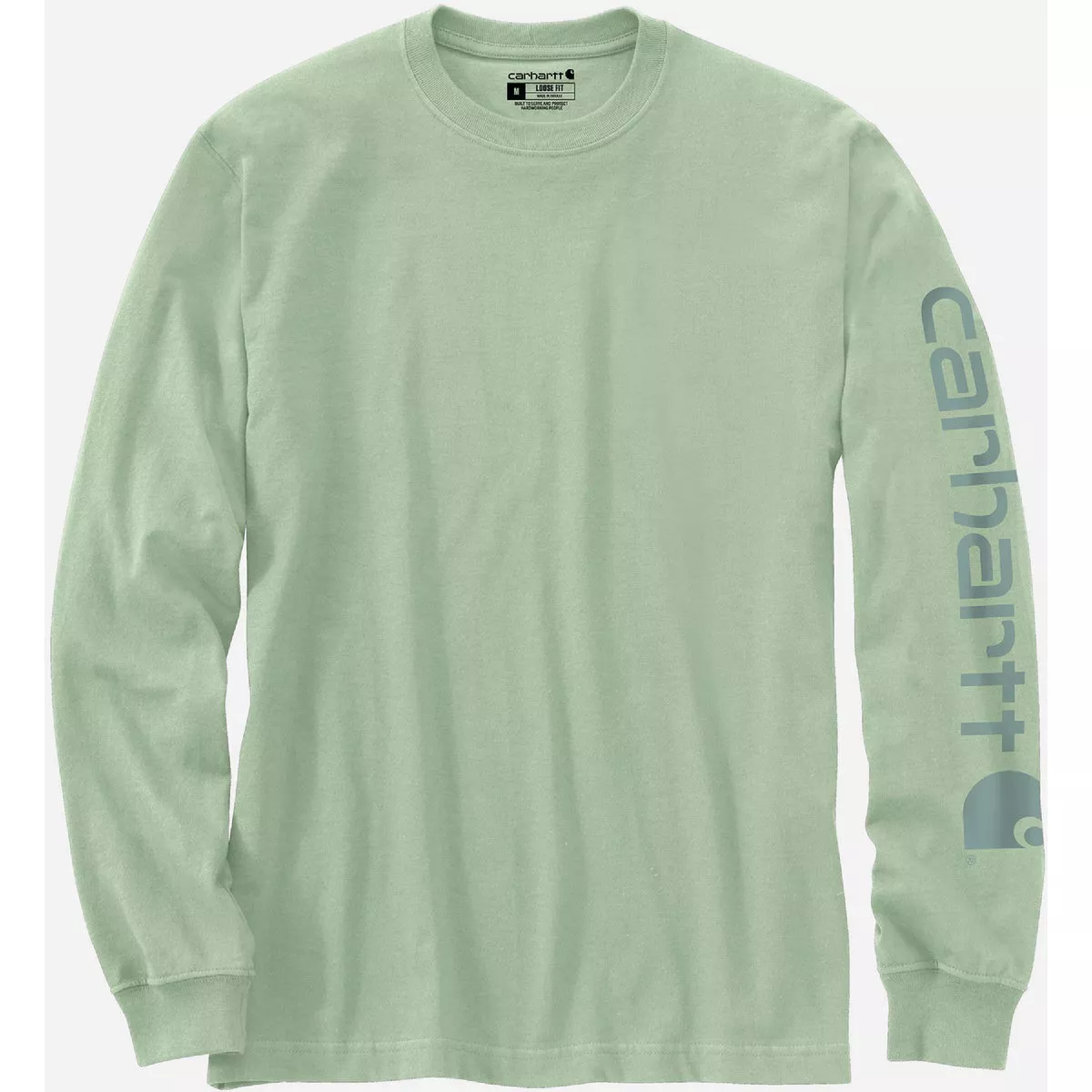 Carhartt Men's Medium Regular Soft Green Heavyweight Long Sleeve Logo Sleeve Graphic T-Shirt, Loose Fit