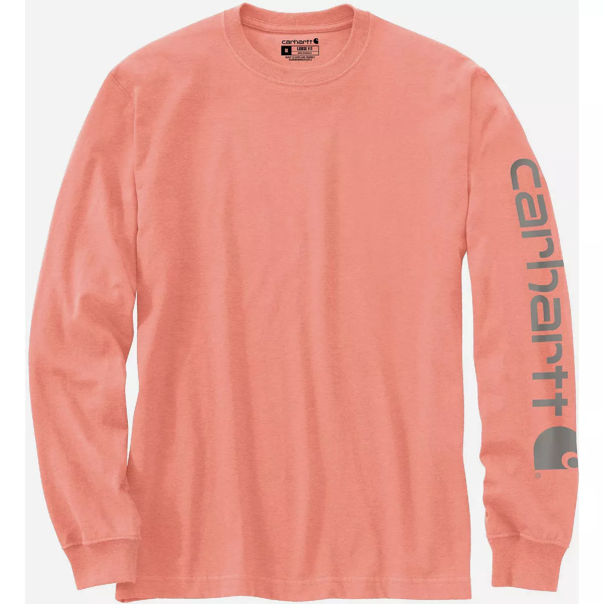 Carhartt Men's Medium Regular Hibiscus Heather Heavyweight Long Sleeve Logo Sleeve Graphic T-Shirt, Loose Fit