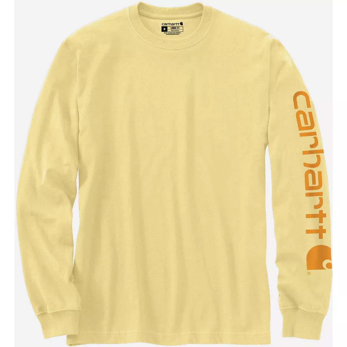 Carhartt Men's Large Regular Pale Sun Heavyweight Long Sleeve Logo Sleeve Graphic T-Shirt, Loose Fit