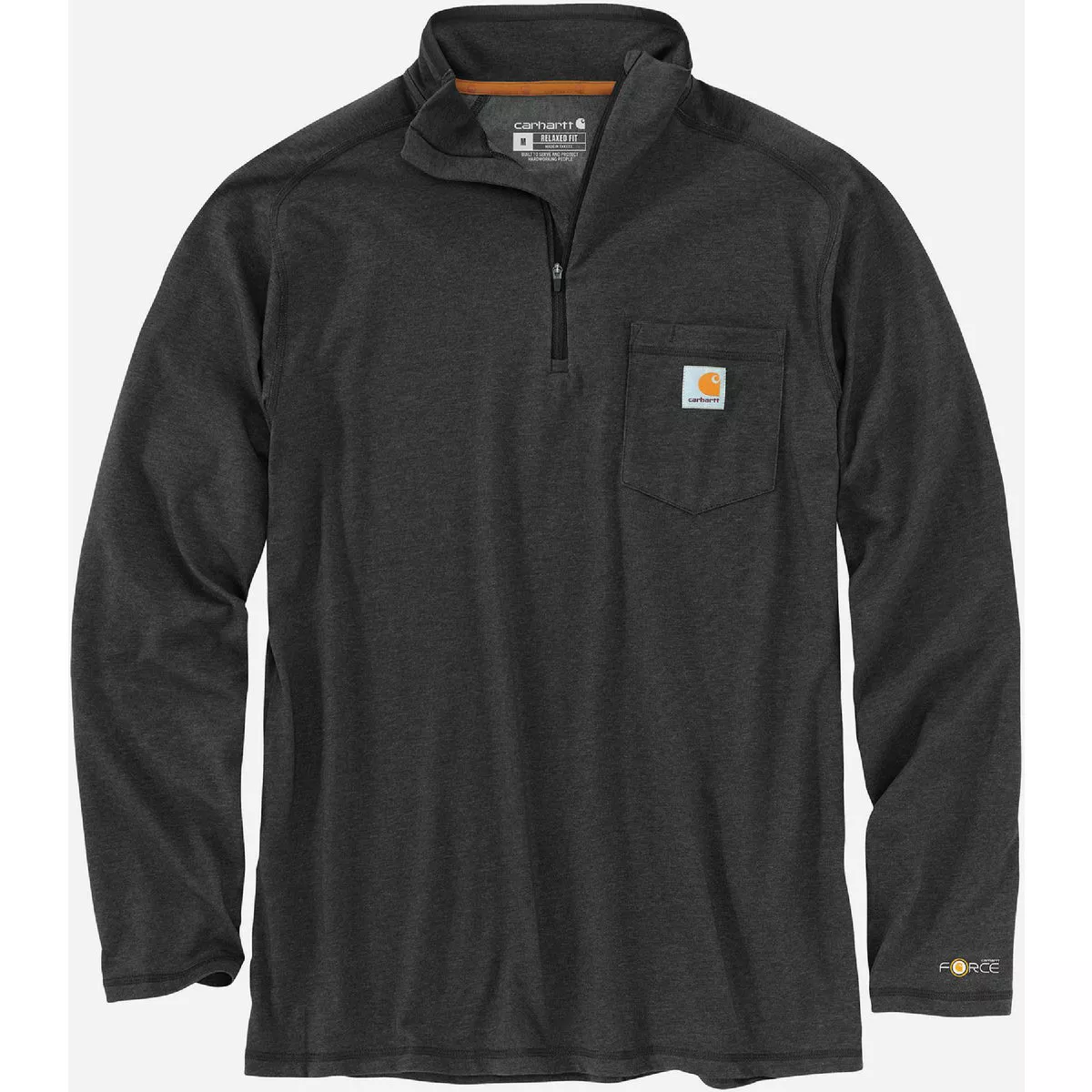 Carhartt Force Men's 3XL Regular Carbon Heather Midweight Long Sleeve Quarter-Zip Mock-Neck T-Shirt, Relaxed Fit