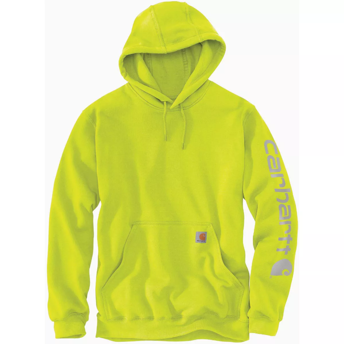 Carhartt Men's Large Tall Brite Lime Midweight Logo Sleeve Graphic Pullover Hooded Sweatshirt, Loose Fit