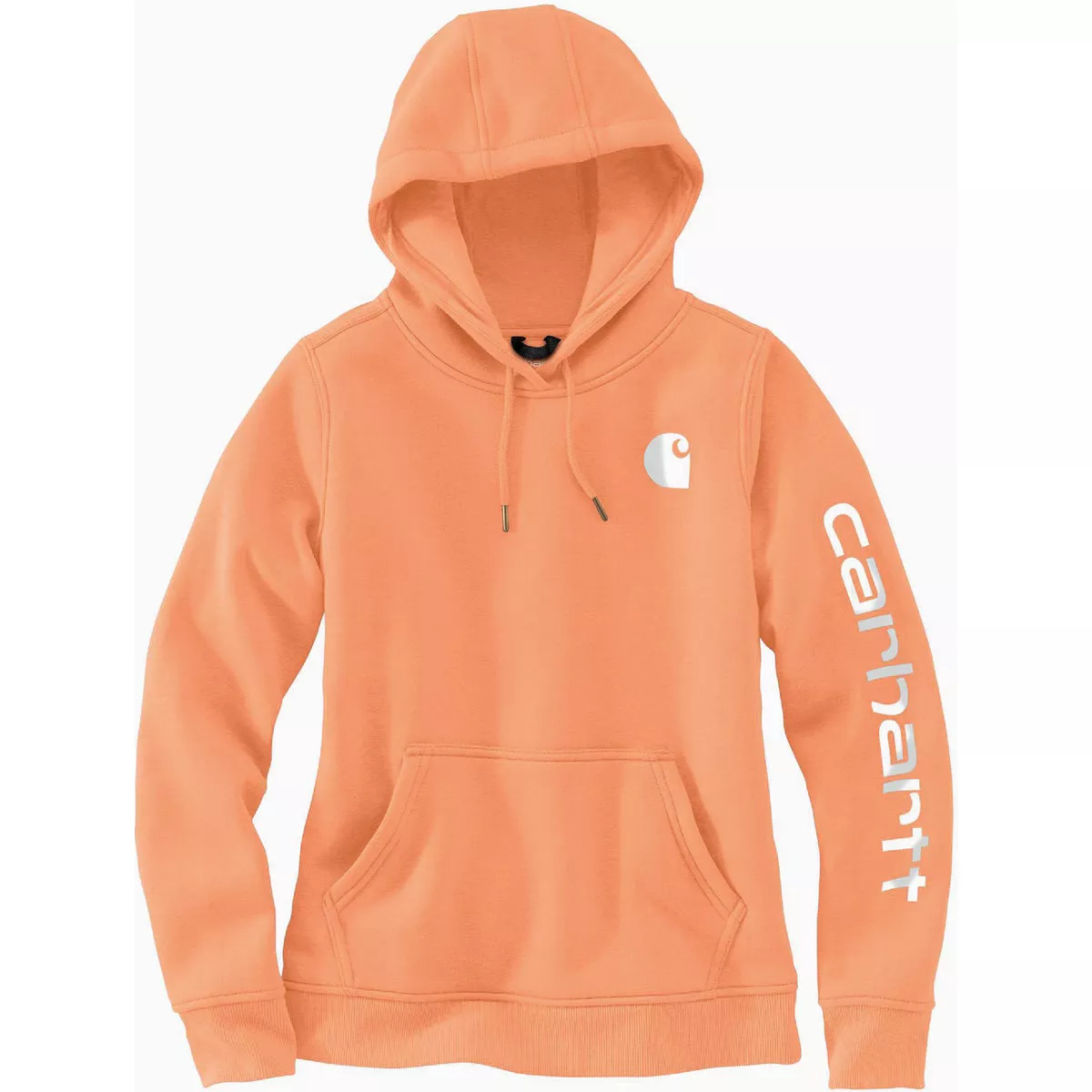 Carhartt Women's XS Regular Dusty Orange Heather Midweight Logo Sleeve Graphic Pullover Hooded Sweatshirt, Relaxed Fit