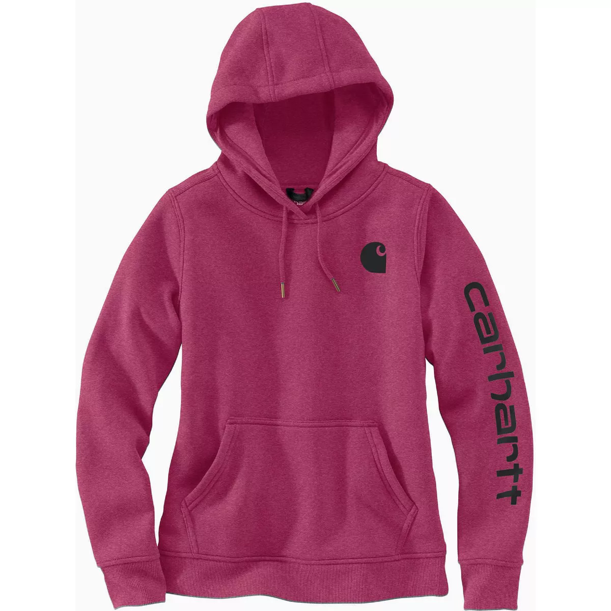 Carhartt Women's Large Regular Beet Red Heather Midweight Logo Sleeve Graphic Pullover Hooded Sweatshirt, Relaxed Fit