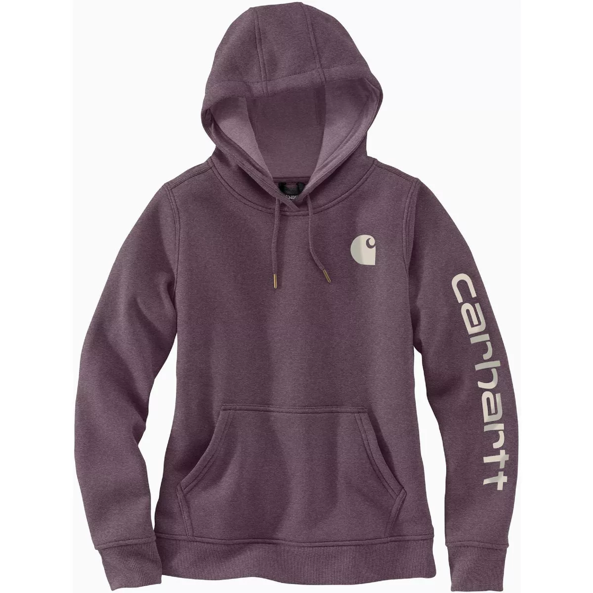 Carhartt Women's XS Regular Blackberry Heather Midweight Logo Sleeve Graphic Pullover Hooded Sweatshirt, Relaxed Fit