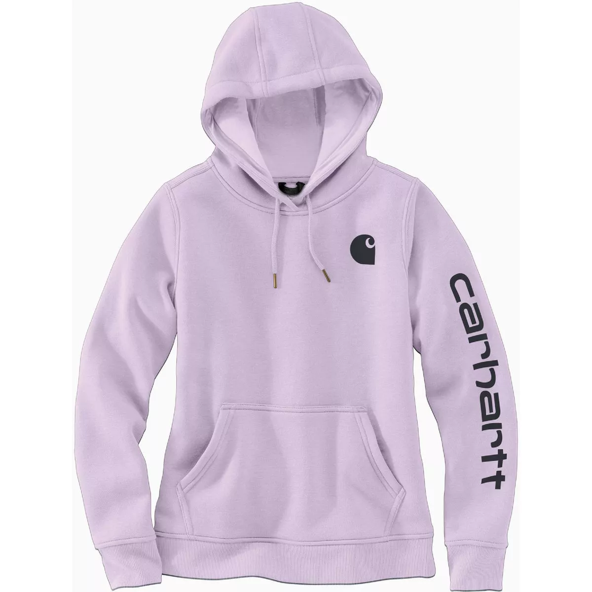 Carhartt Women's Medium Regular Amethyst Heather Midweight Logo Sleeve Graphic Pullover Hooded Sweatshirt, Relaxed Fit