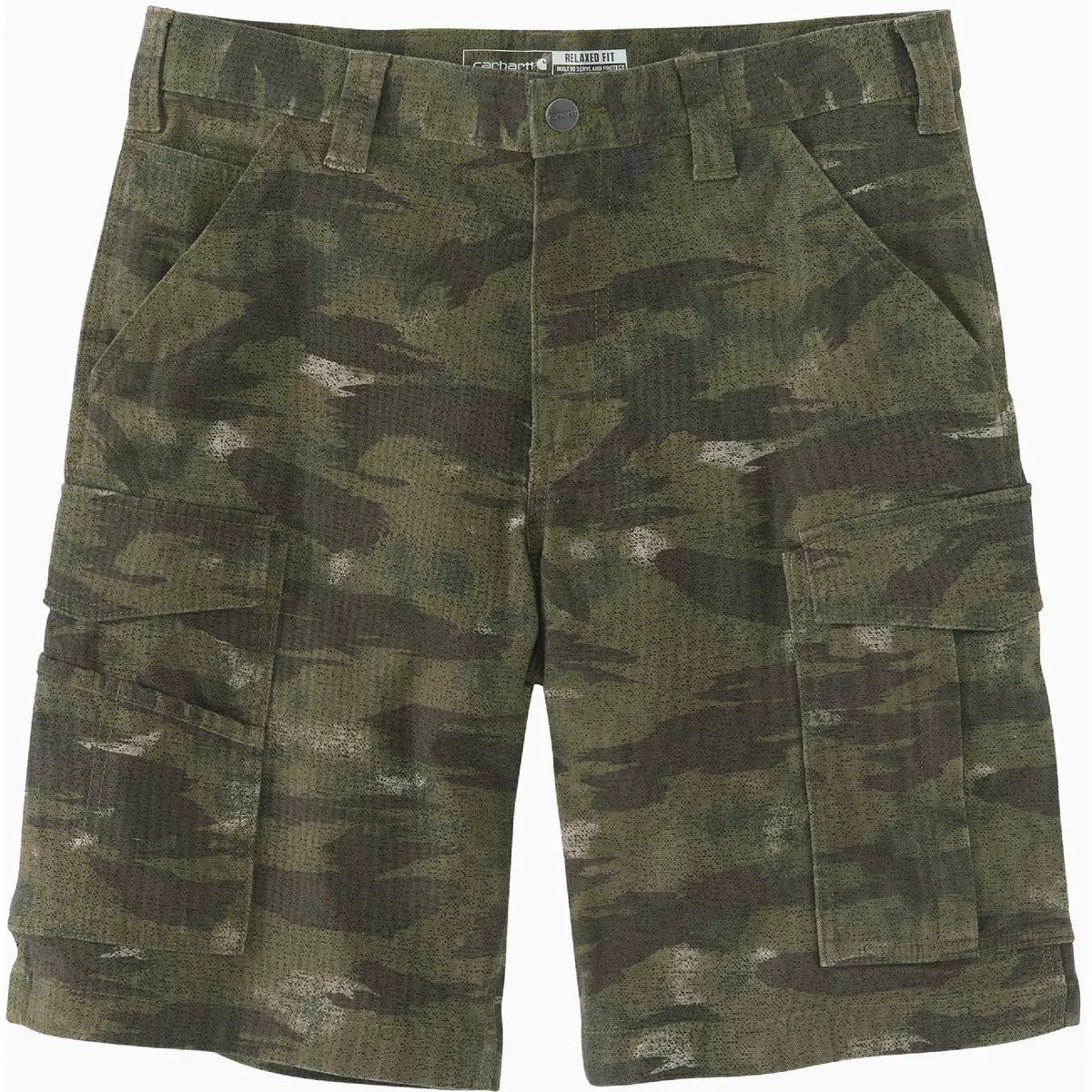 Carhartt Rugged Flex Men's 40 Basil Blind Fatigue Camo Canvas Cargo Work Shorts, Relaxed Fit