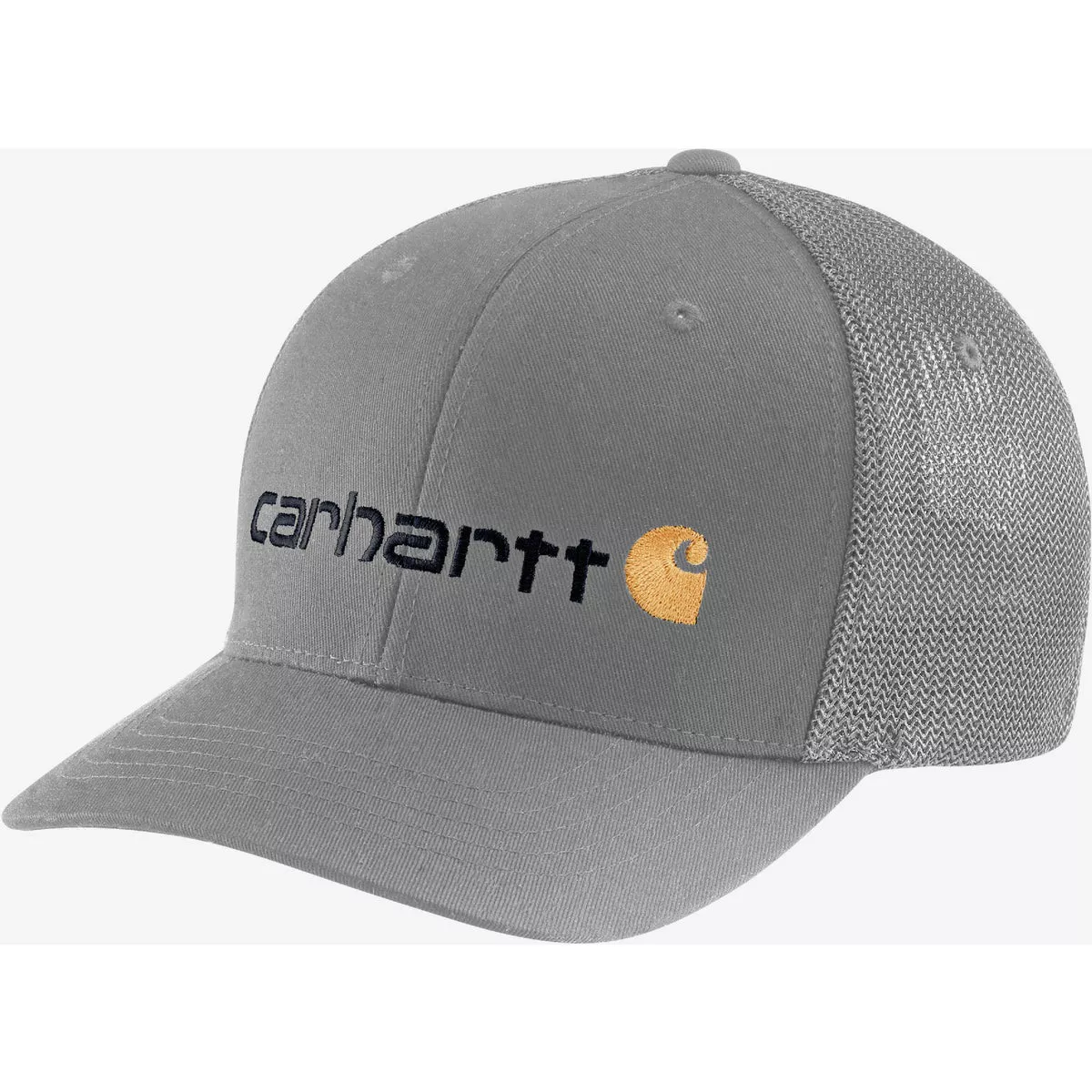 Carhartt Rugged Flex Men's Asphalt Fitted Canvas Mesh-Back Logo Graphic Cap, M/L