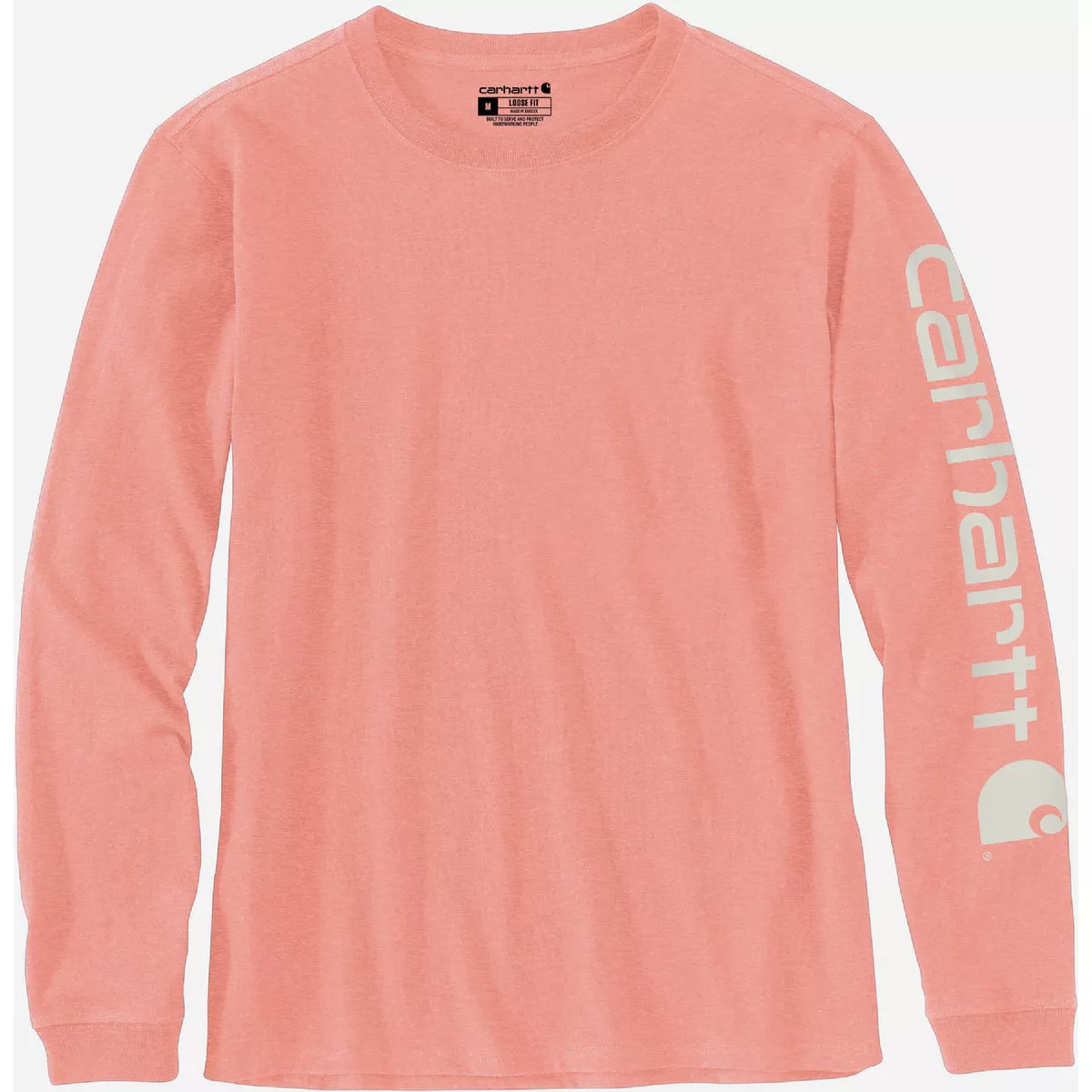 Carhartt Women's 2X Regular Hibiscus Heather Heavyweight Long Sleeve Logo Sleeve Graphic T-Shirt, Loose Fit